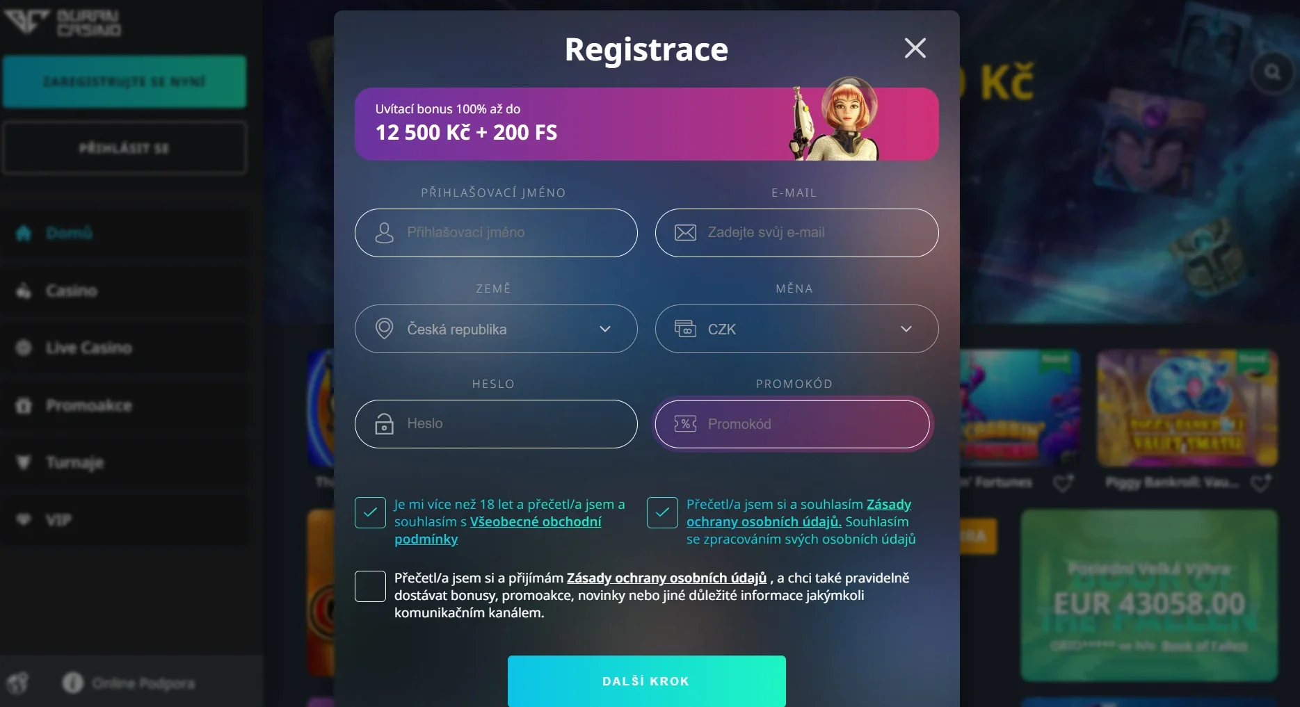 Registrace a účet v Buran Casino: založení, přihlášení a KYC