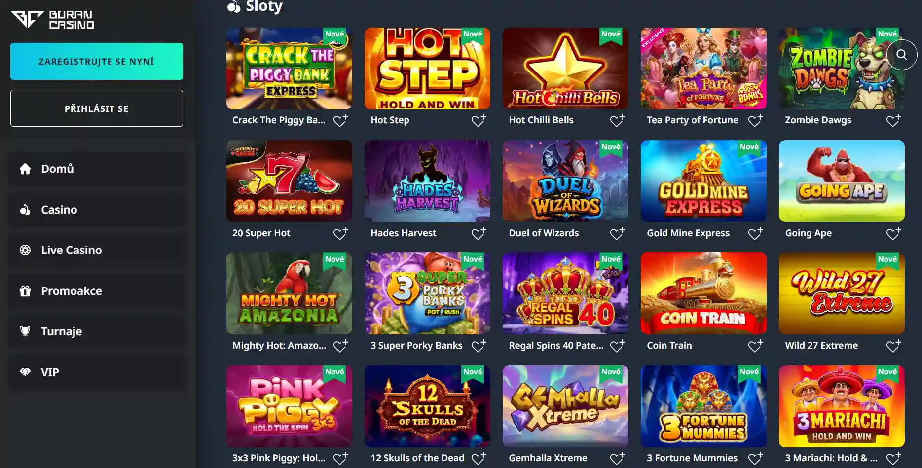 Hry v Buran Casino: automaty, živé kasino a poskytovatelé